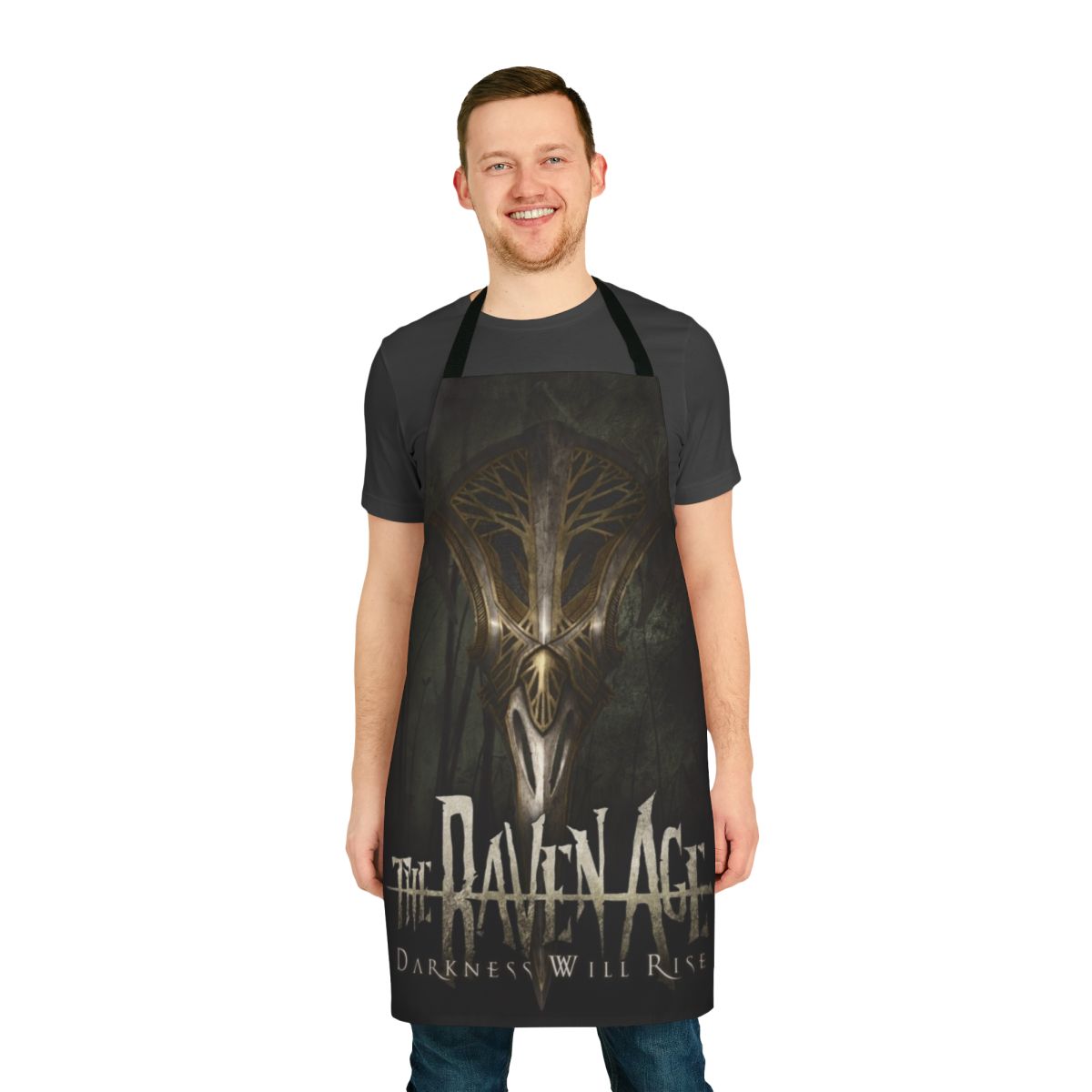 Stylish black apron featuring the Katess 2 design from the gothic metal band The Raven Age