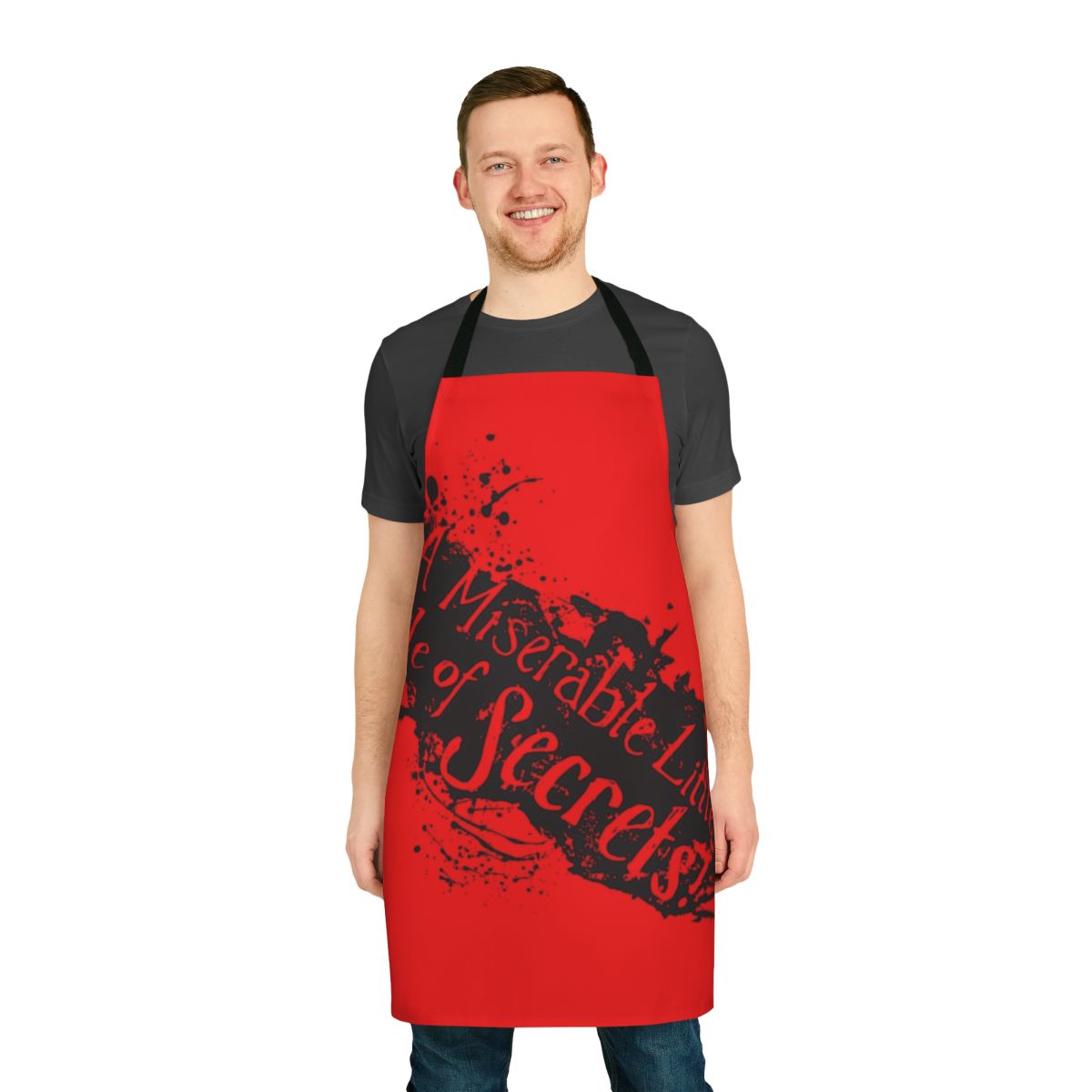 A black apron with a Castlevania-inspired Gothic design, perfect for men who love retro gaming.
