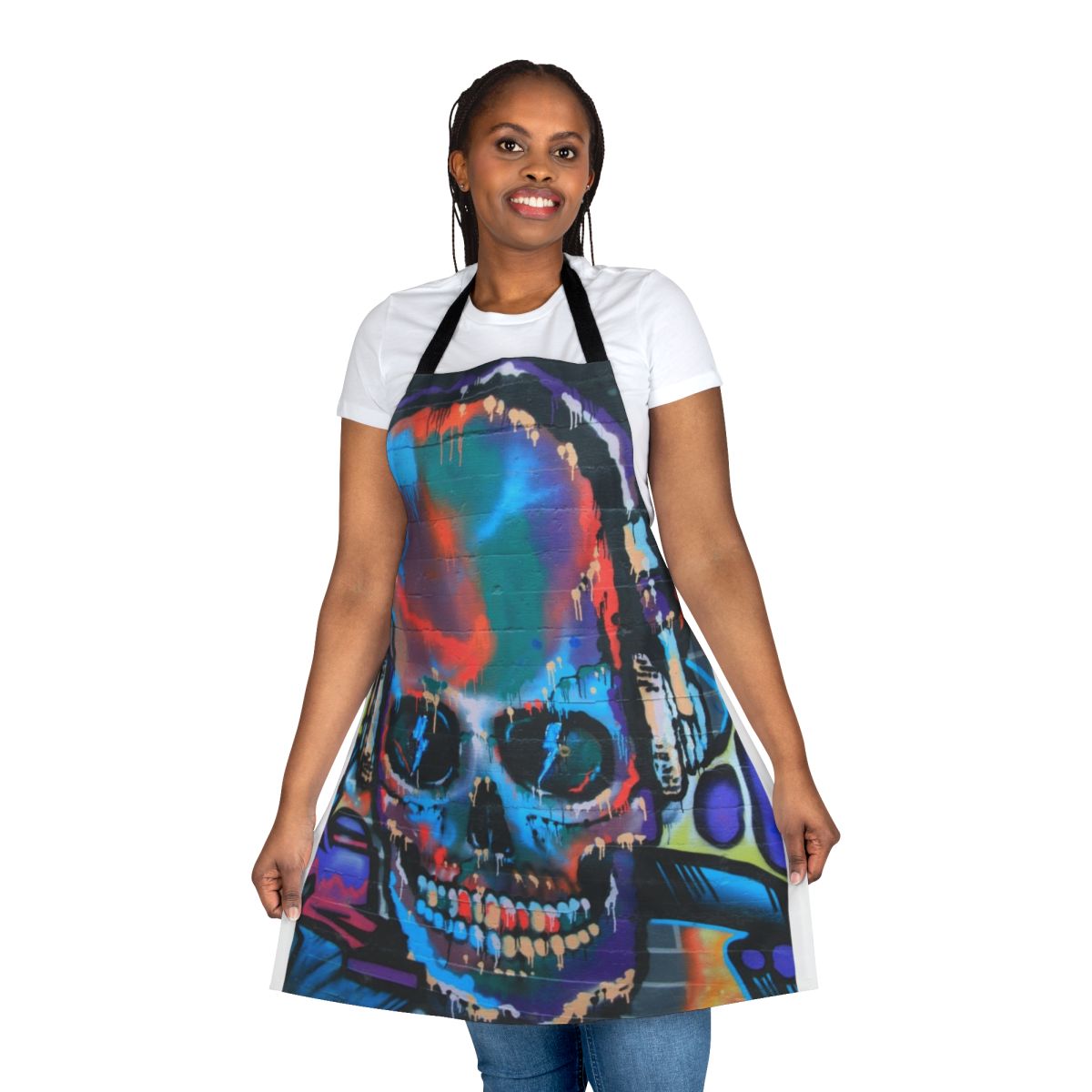 Vibrant graffiti-style apron with a cool, urban design