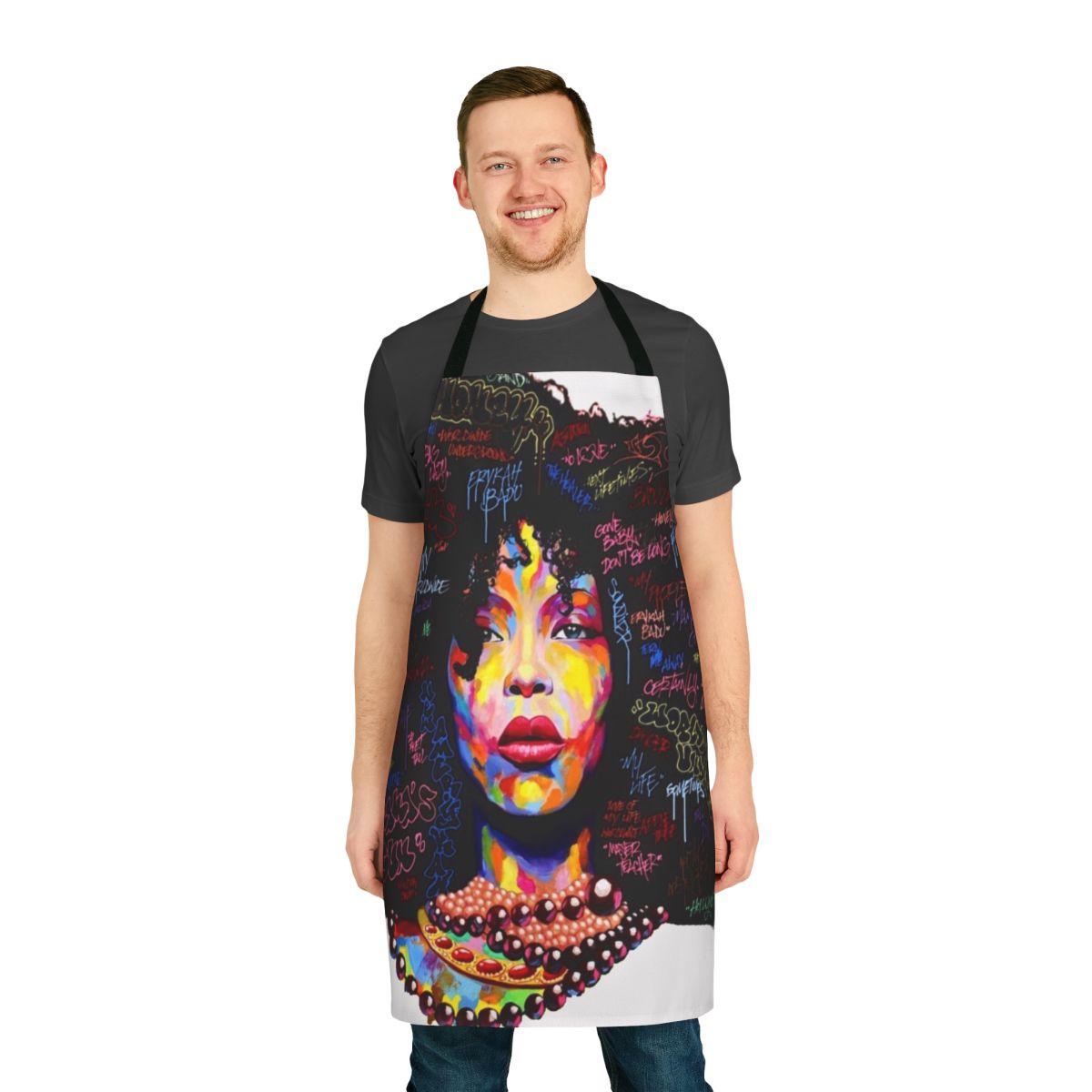 Graffiti-patterned hair apron for urban fashion and black hair care