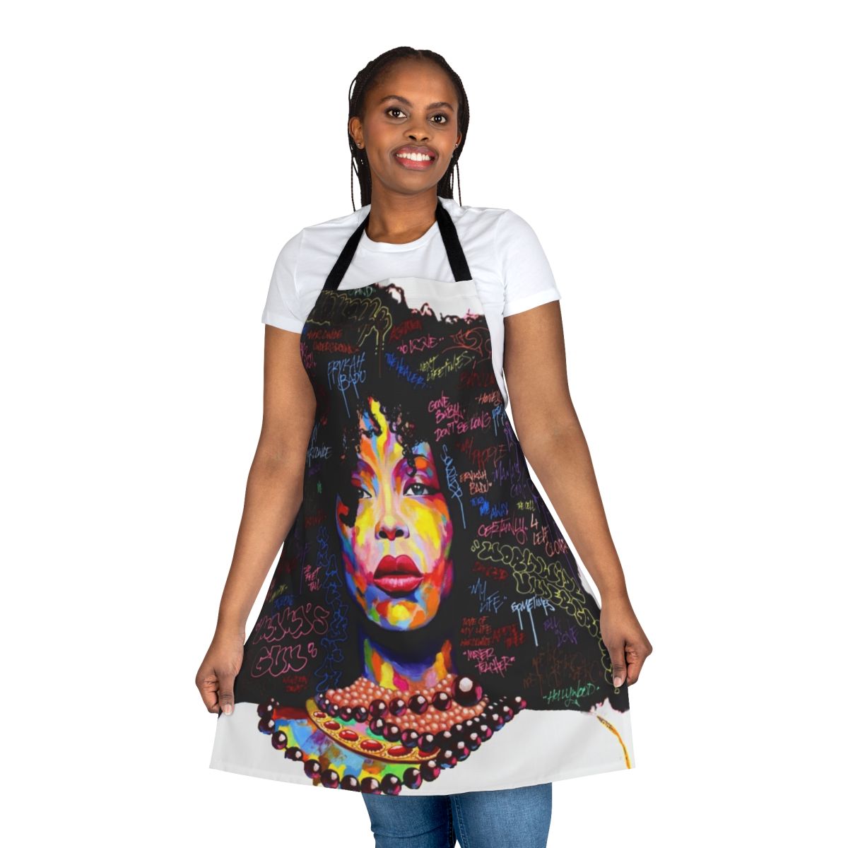 Graffiti-patterned hair apron for urban fashion and black hair care