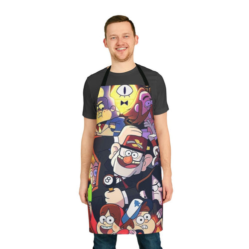"Gravity Falls themed apron with graphic design"