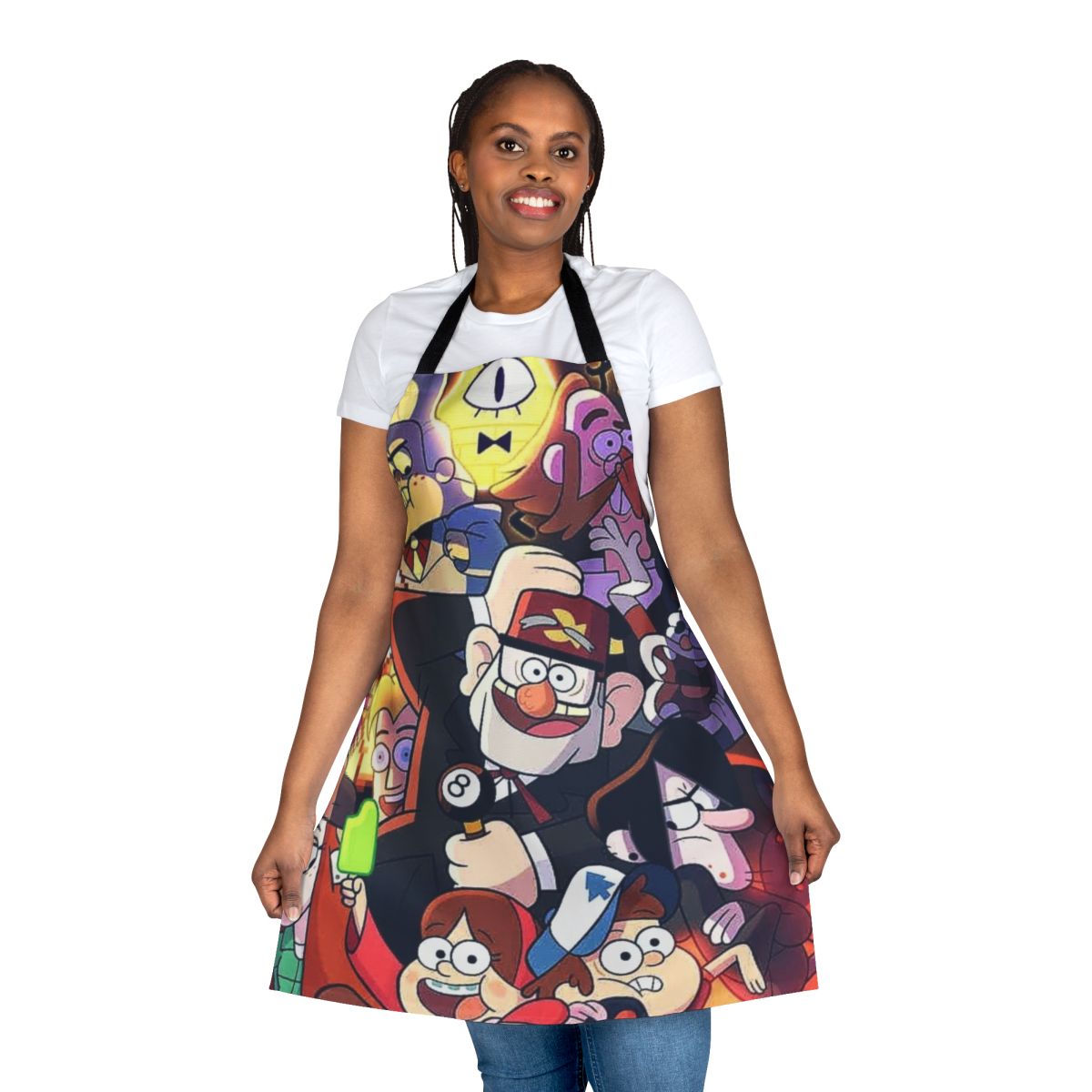 "Gravity Falls themed apron with graphic design"