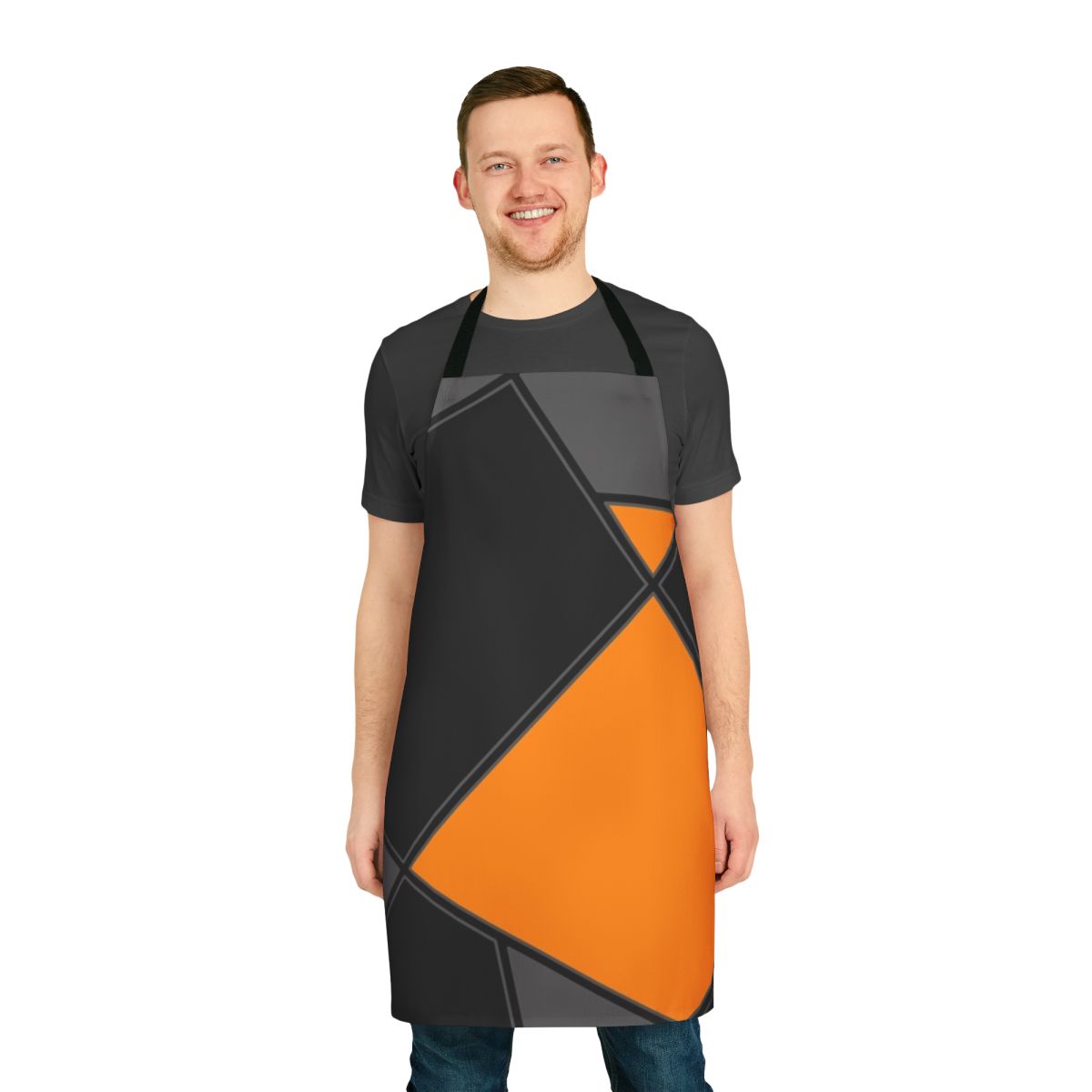 Gray and orange modern geometric pattern apron