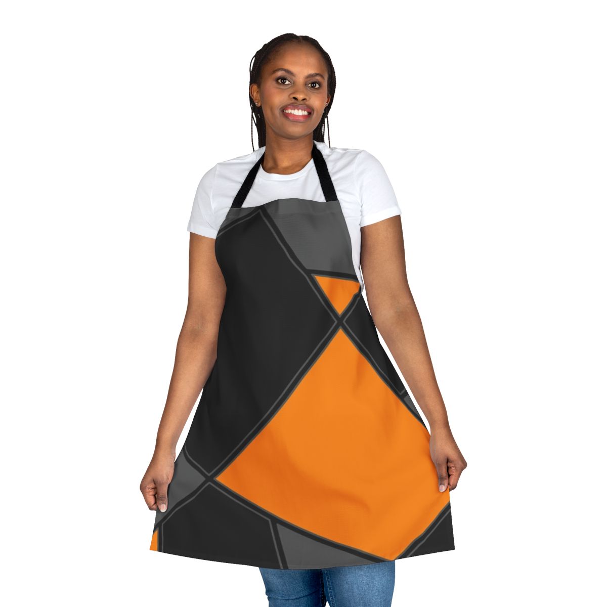 Gray and orange modern geometric pattern apron