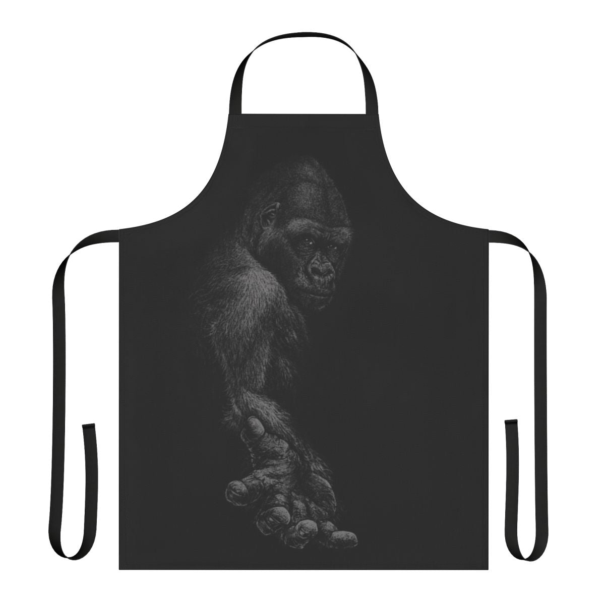 Vibrant apron featuring a playful great ape design, perfect for animal lovers and environmentally conscious home chefs.