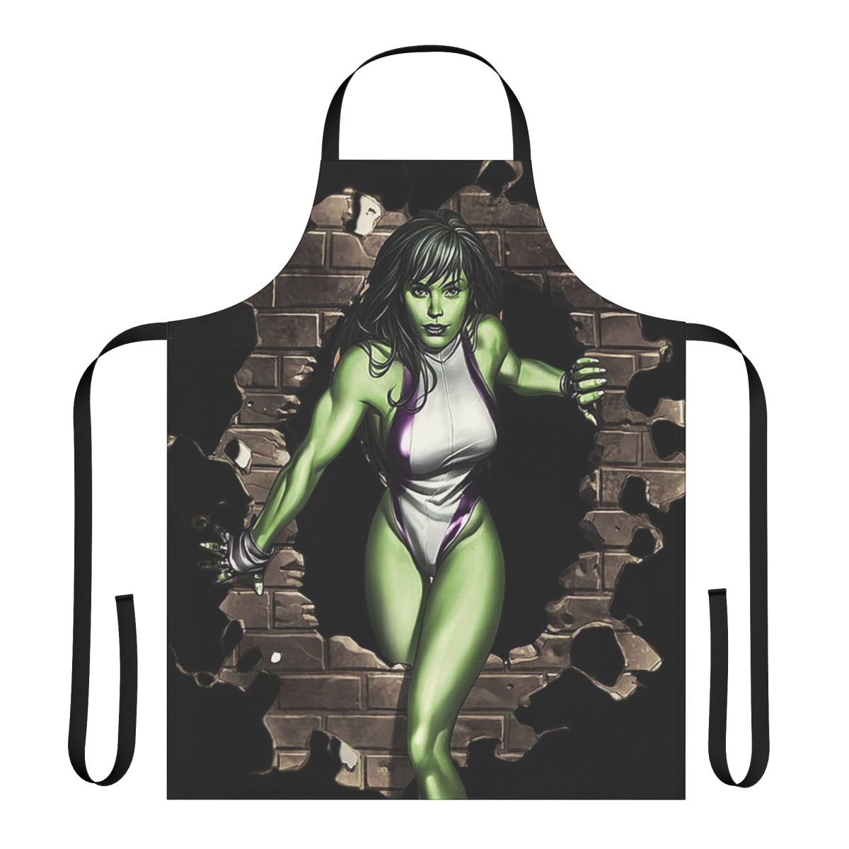 Green apron with monster and fantasy design
