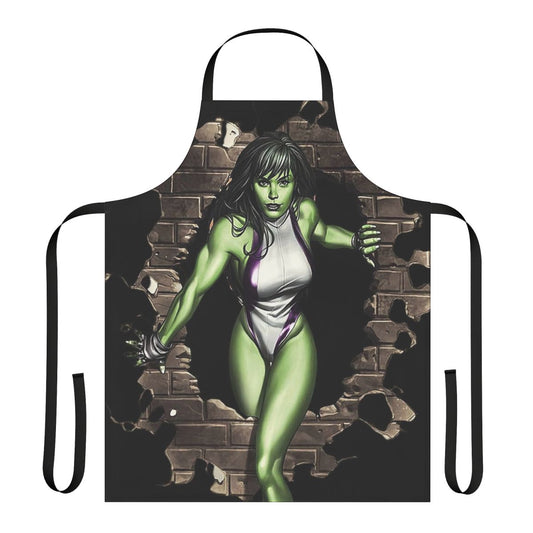 Green apron with monster and fantasy design