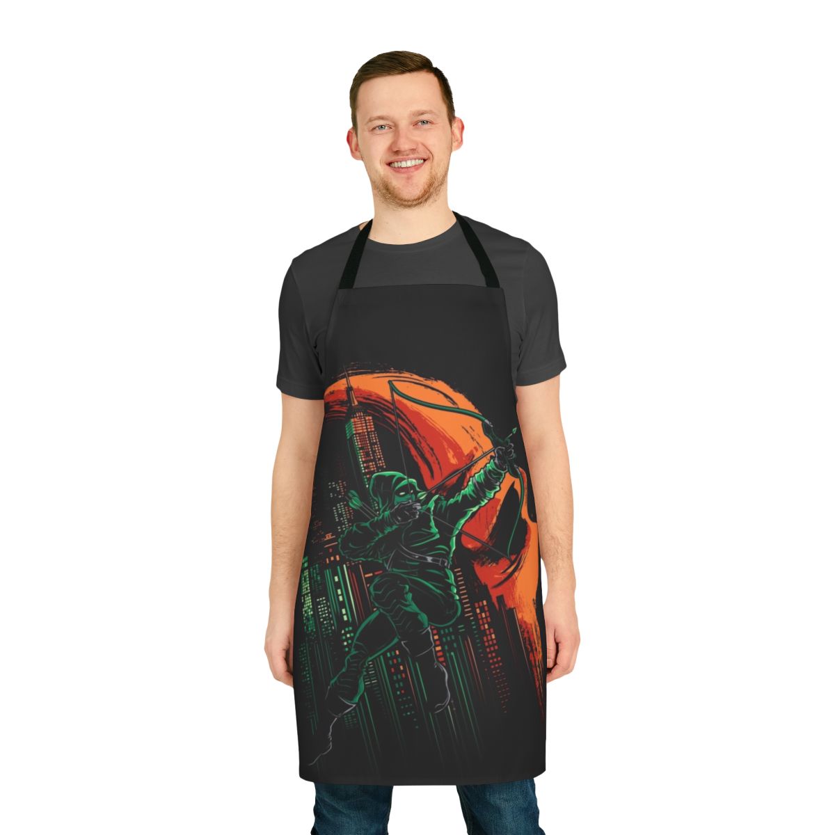 Green Arrow-inspired apron featuring the iconic arrow symbol