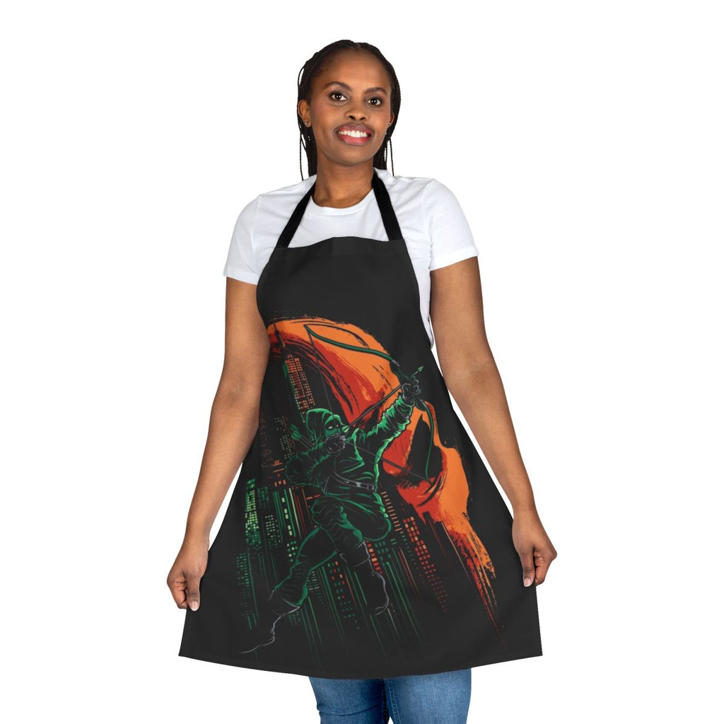 Green Arrow-inspired apron featuring the iconic arrow symbol