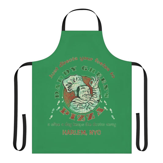 Vibrant green apron with pizza design for home chefs and baking enthusiasts