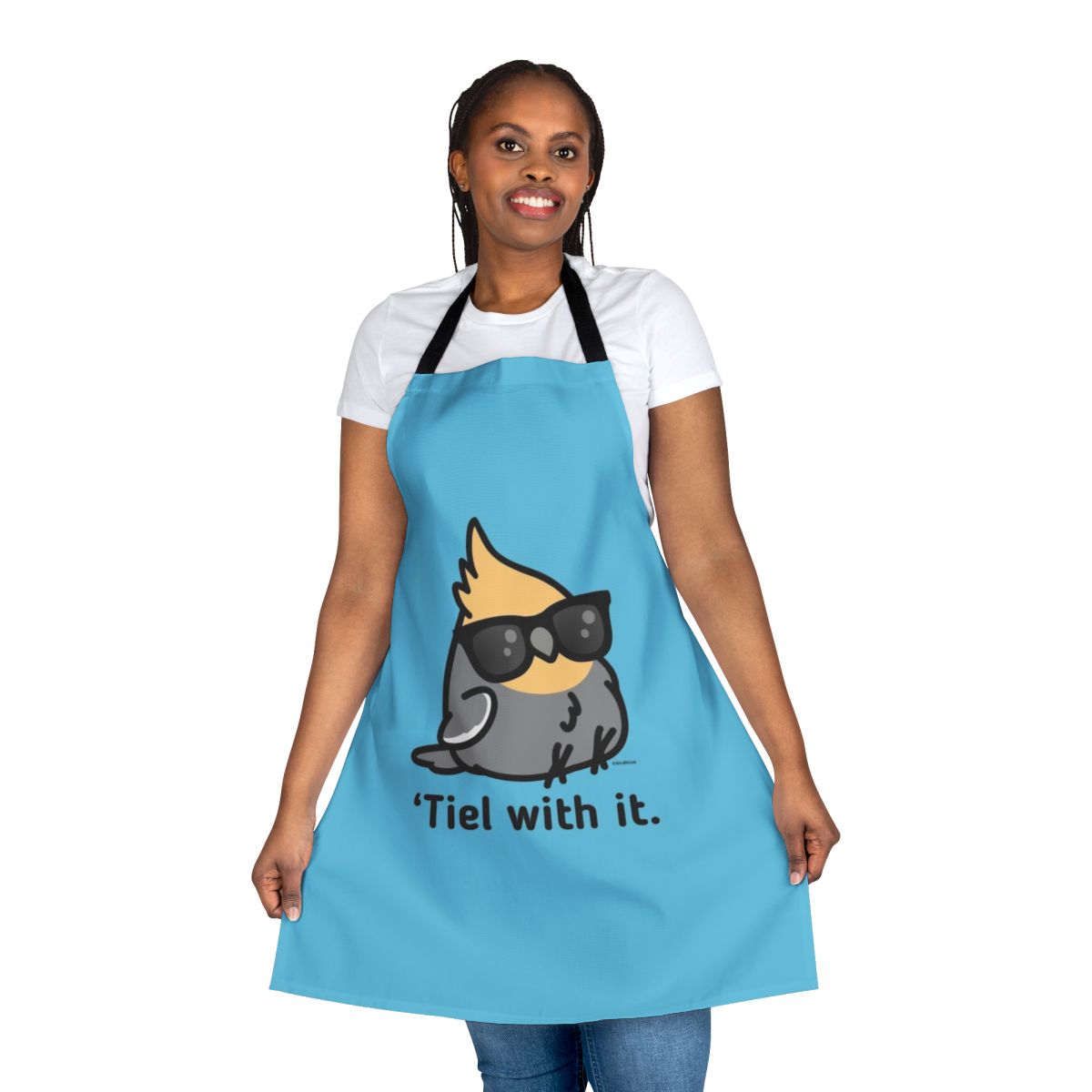 Grey cockatiel graphic printed on a high-quality apron for bird enthusiasts