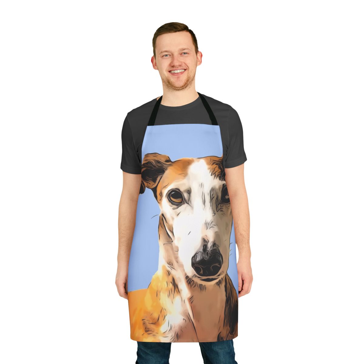 Fashionable grey hound themed apron for cooking and baking