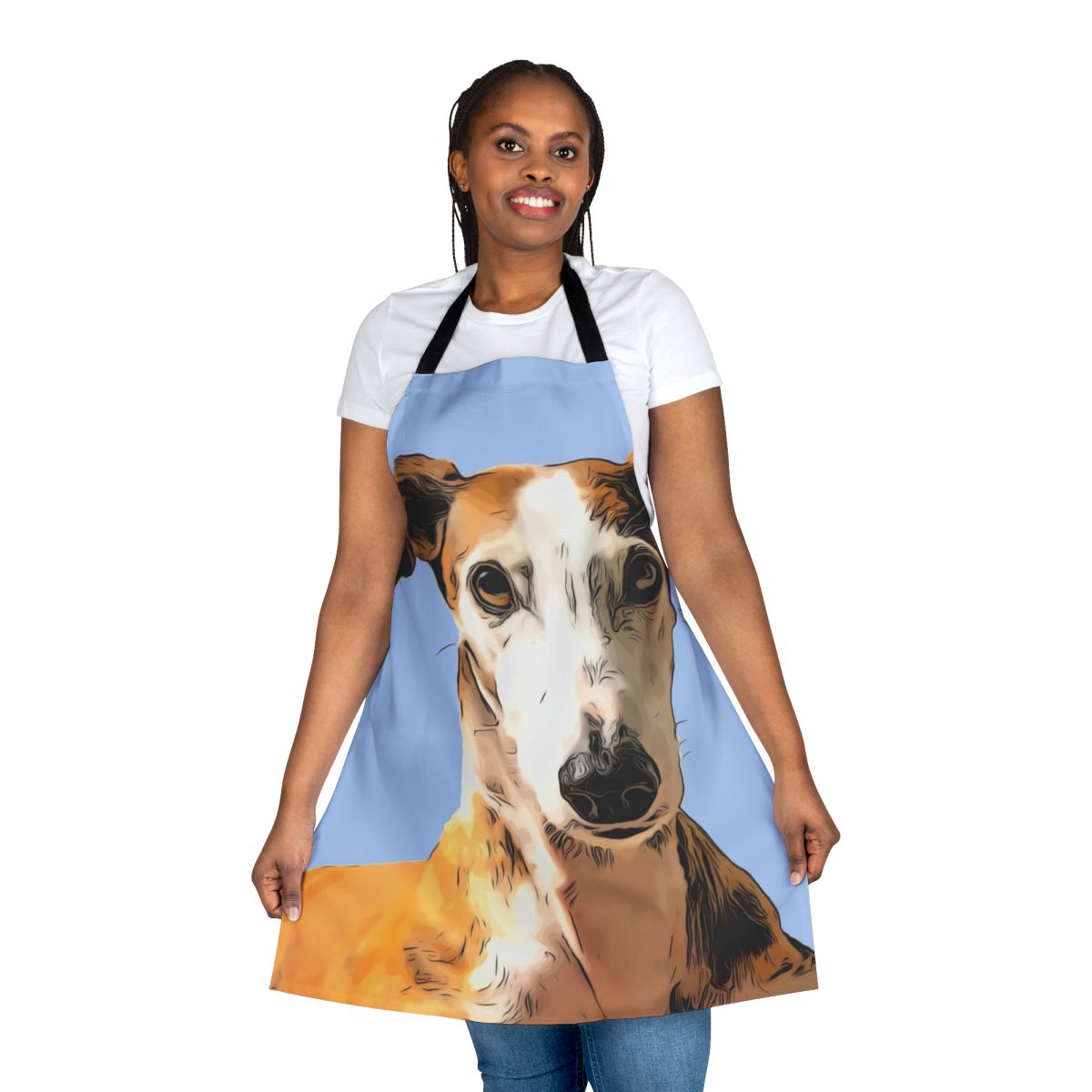 Fashionable grey hound themed apron for cooking and baking