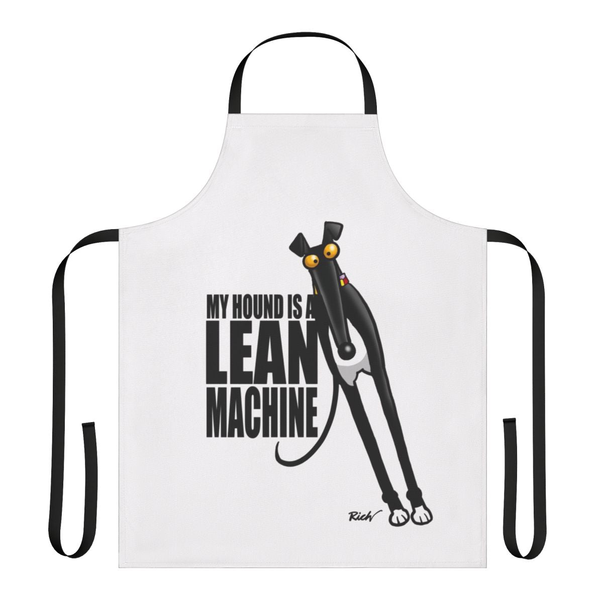 Illustration of a greyhound, lurcher, or whippet on a high-quality apron