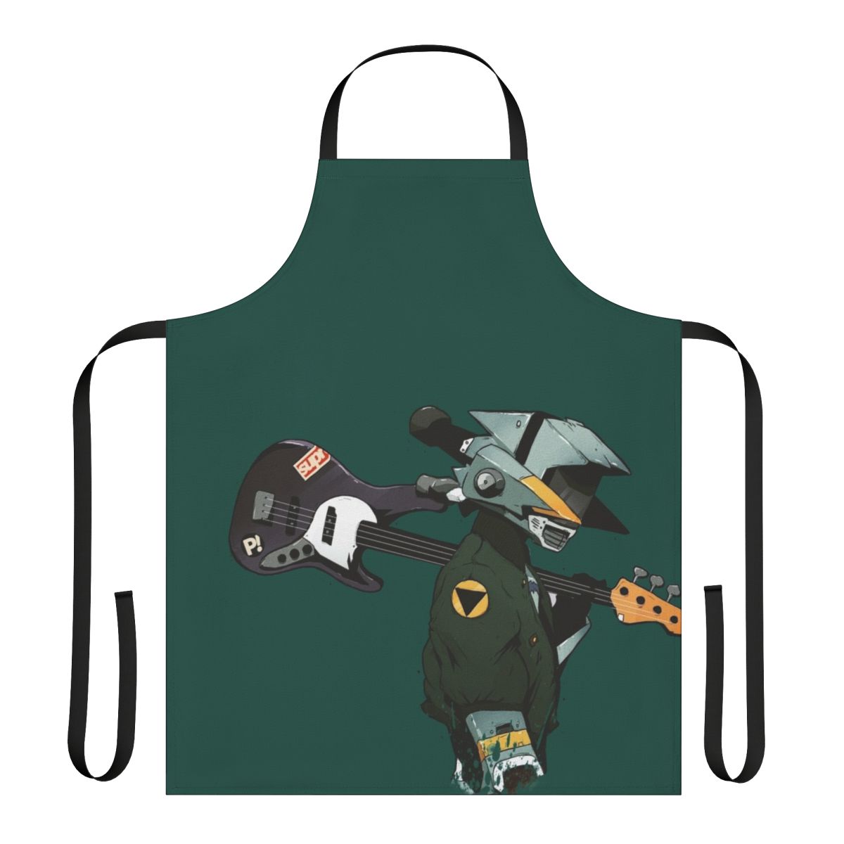 A vibrant and playful apron featuring a guitar design, perfect for fans of FLCL and other anime/pop culture themes.