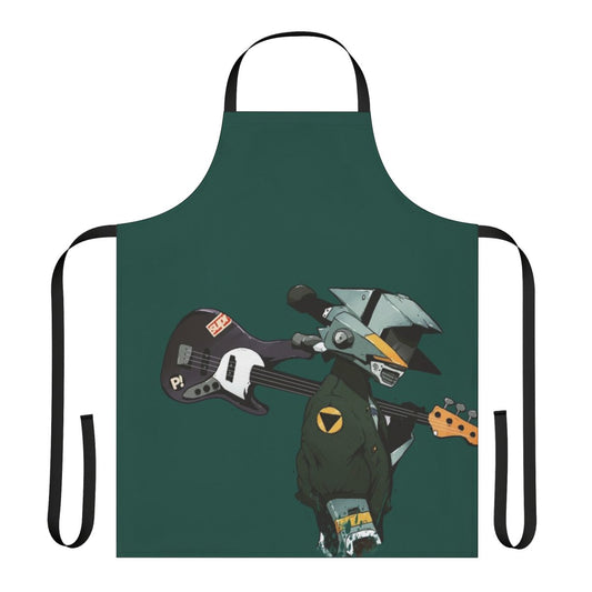 A vibrant and playful apron featuring a guitar design, perfect for fans of FLCL and other anime/pop culture themes.