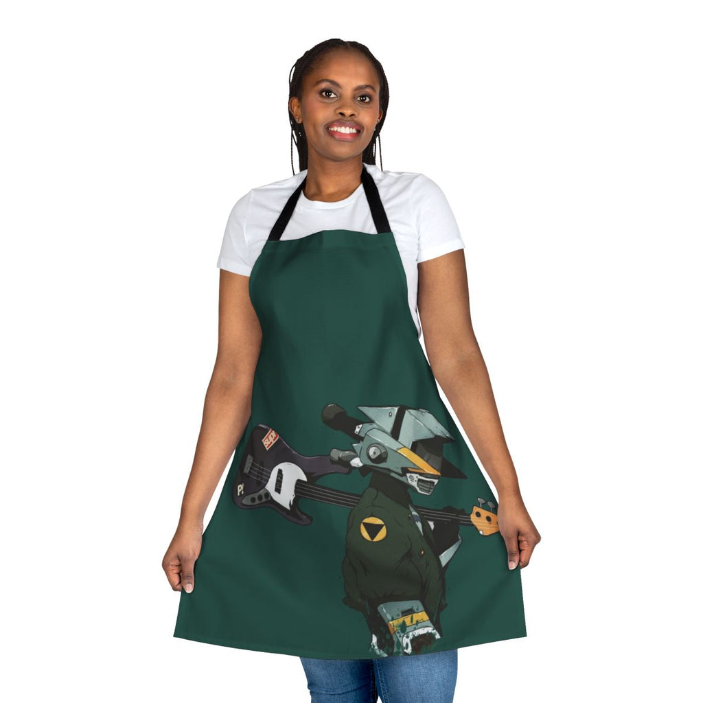 A vibrant and playful apron featuring a guitar design, perfect for fans of FLCL and other anime/pop culture themes.