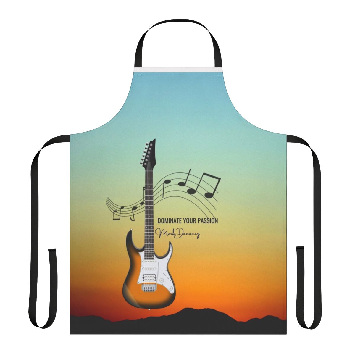 A stylish apron featuring an electric guitar design, perfect for music enthusiasts and professional musicians.