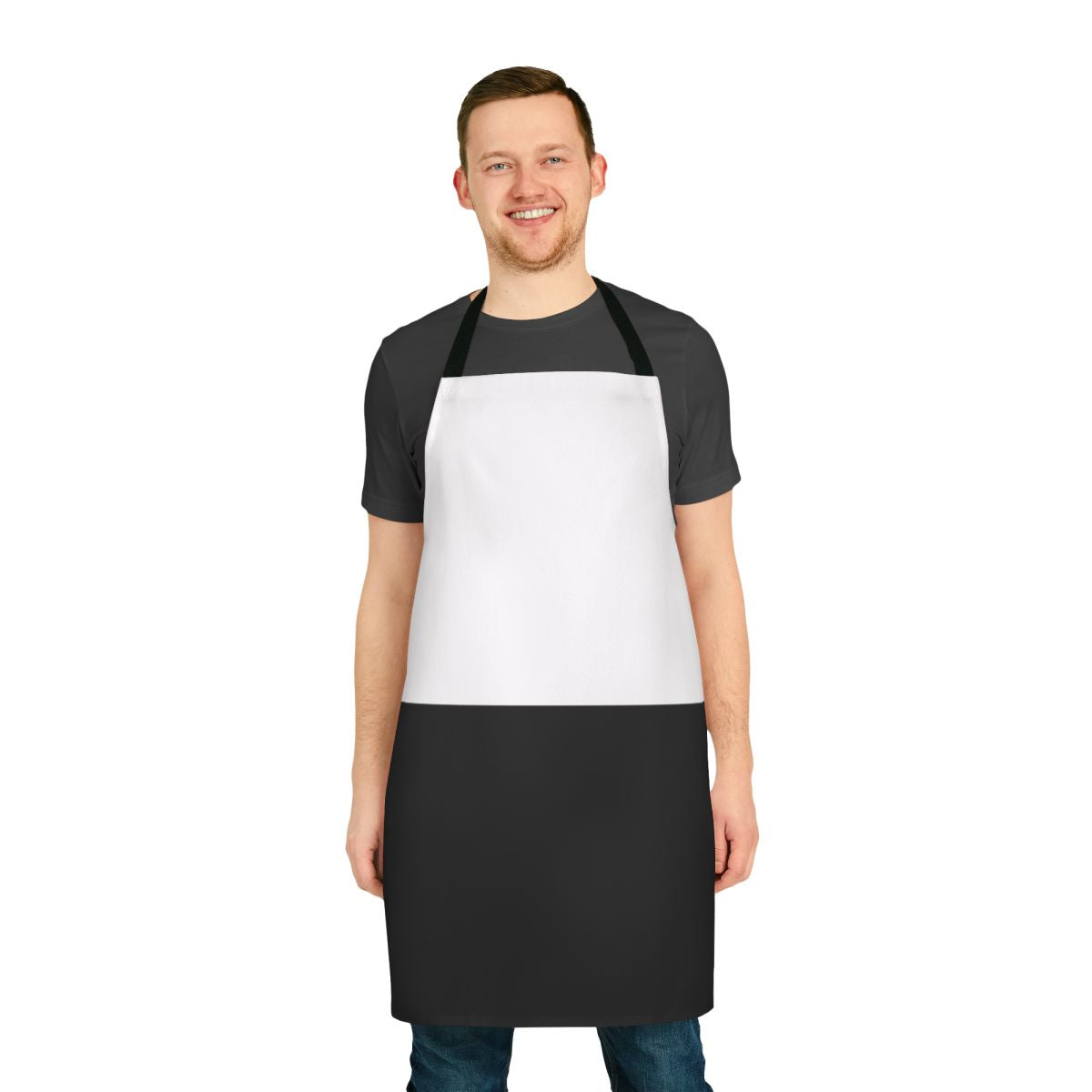 A minimalist half black and half white apron, perfect for modern kitchens.