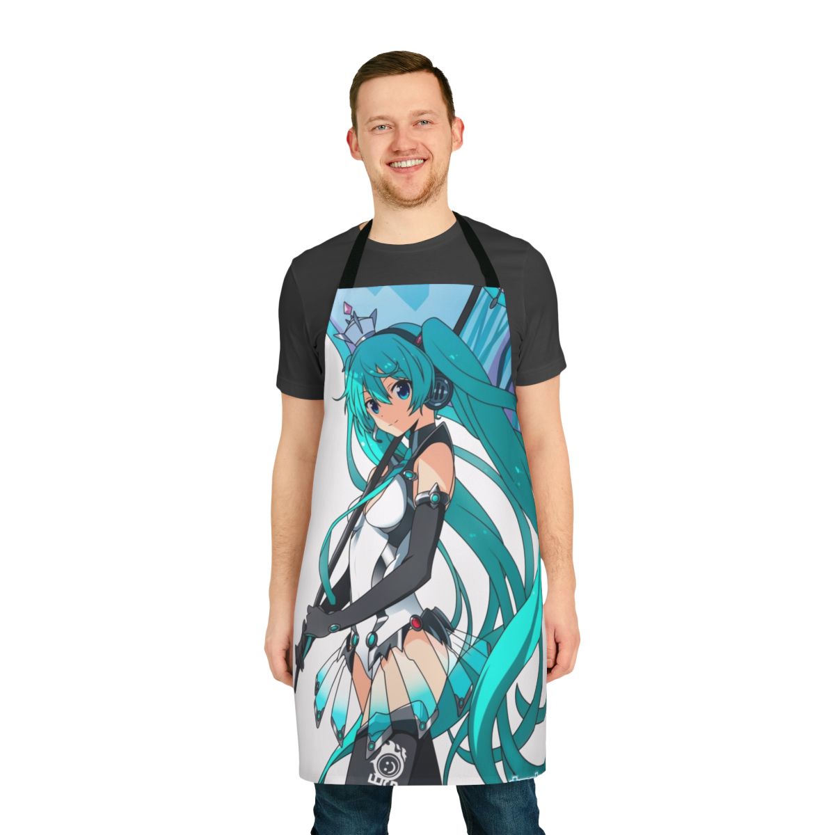 Hatsune Miku inspired apron with anime-style graphics and a kawaii design