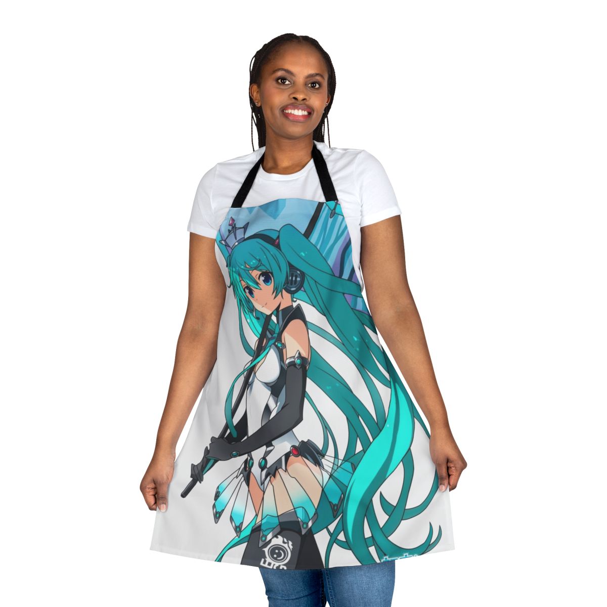 Hatsune Miku inspired apron with anime-style graphics and a kawaii design