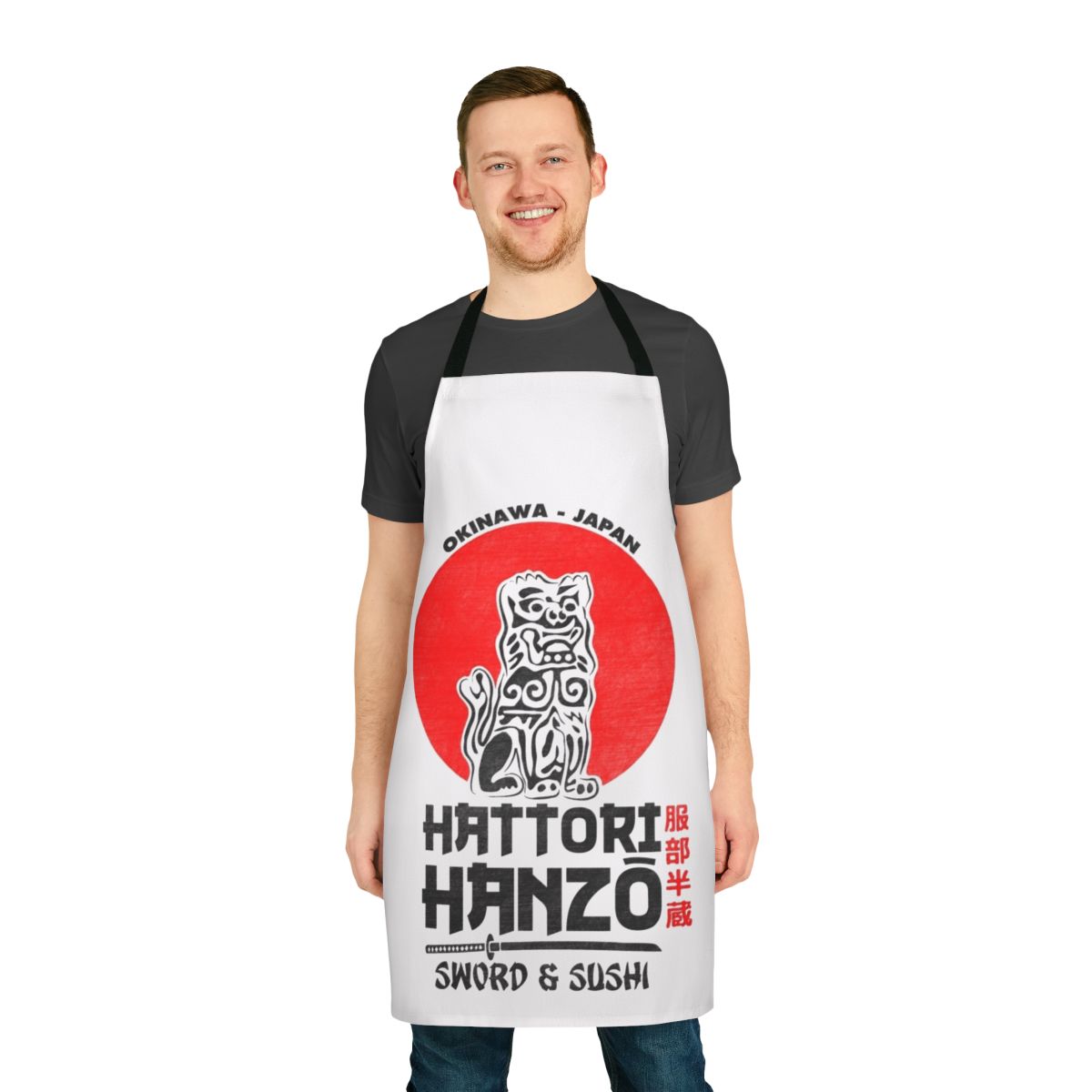 Hattori Hanzo-inspired apron featuring samurai and martial arts design