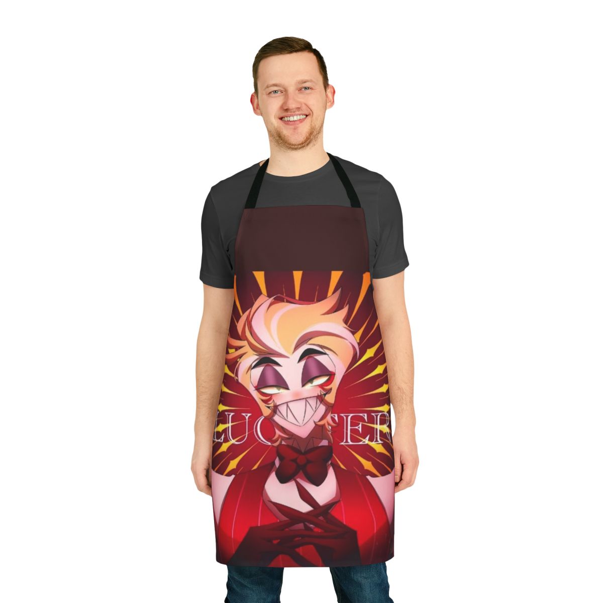 Hazbin Hotel Lucifer Morningstar themed apron with cartoon character design