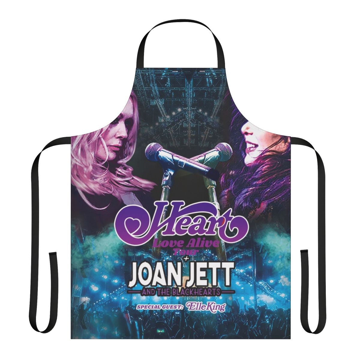 Artistic apron design featuring the Heart logo and concert details