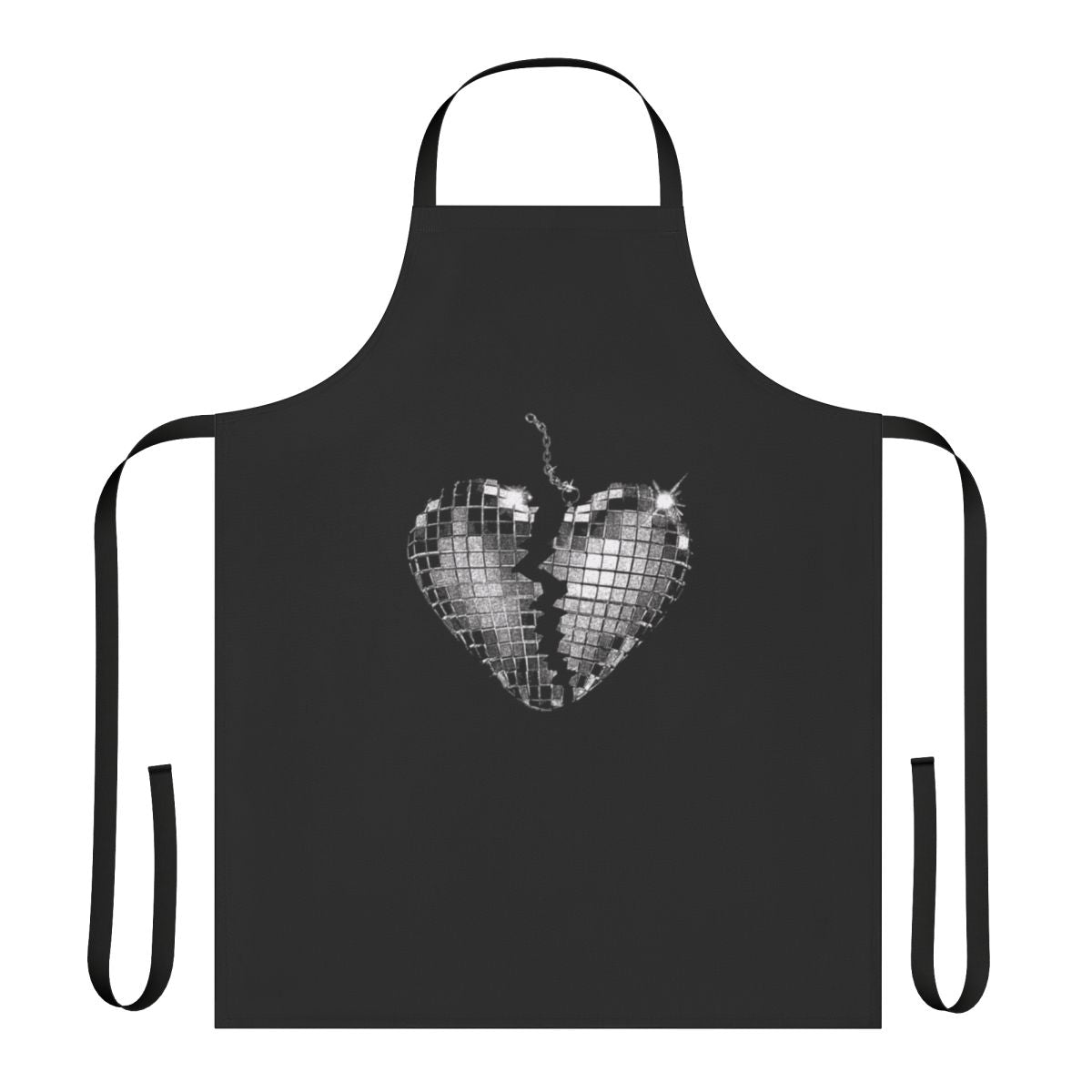 A white apron with a heart design, inspired by pop music and Miley Cyrus.