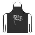 Stylish apron featuring a black and white graphic design inspired by the heavy metal band aesthetic