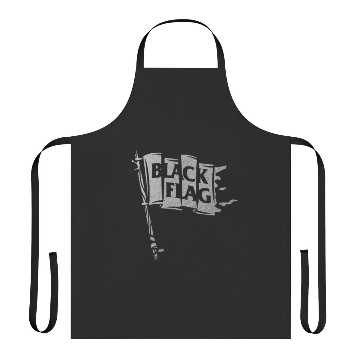 Stylish apron featuring a black and white graphic design inspired by the heavy metal band aesthetic