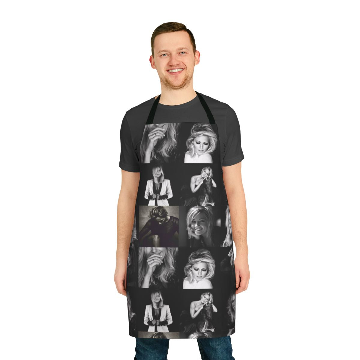 Unique apron featuring a collage of images and designs inspired by German pop star Helene Fischer