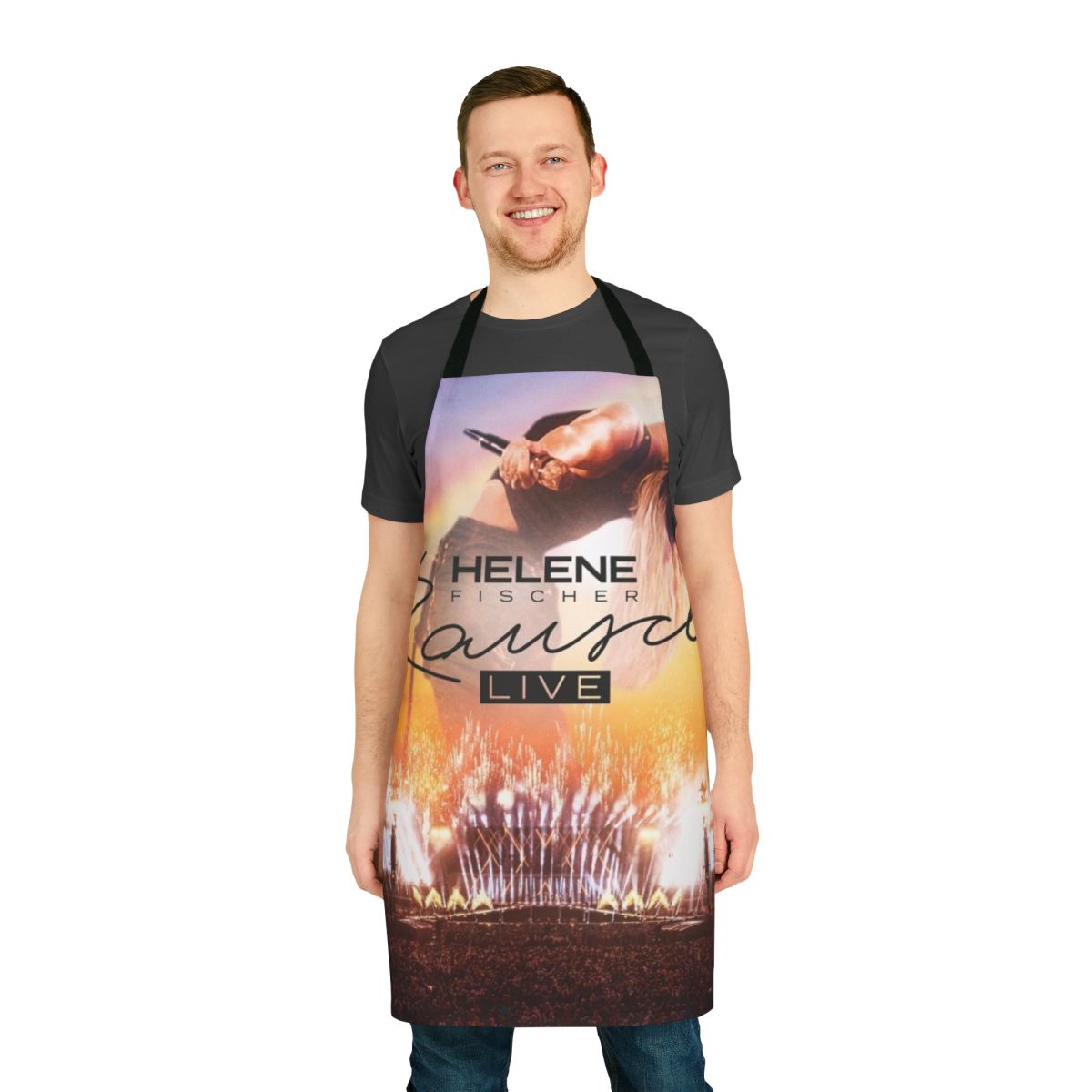 Stylish black and white apron featuring a portrait of German pop singer Helene Fischer