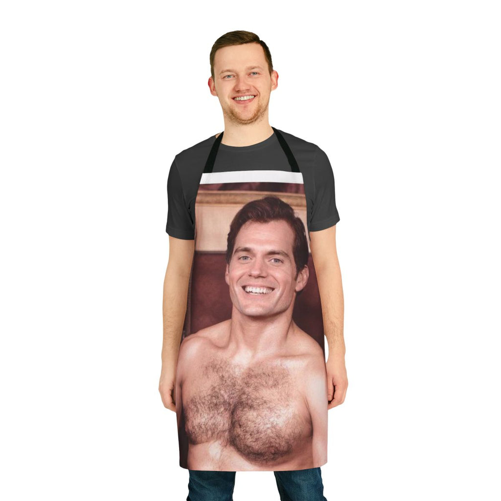 Attractive photo of Henry Cavill wearing a cooking apron