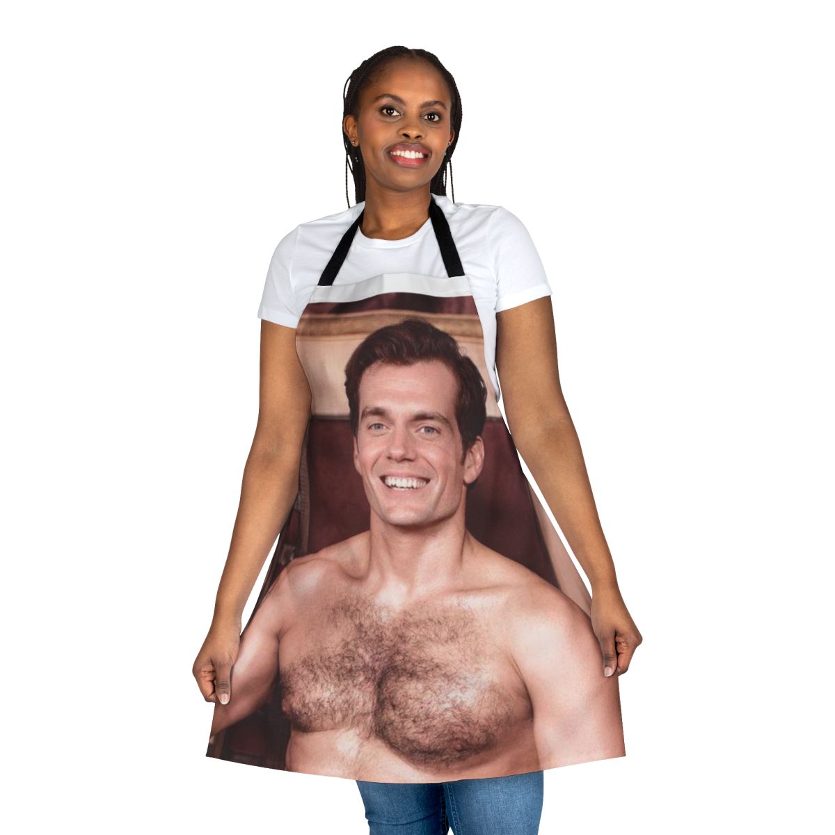 Attractive photo of Henry Cavill wearing a cooking apron