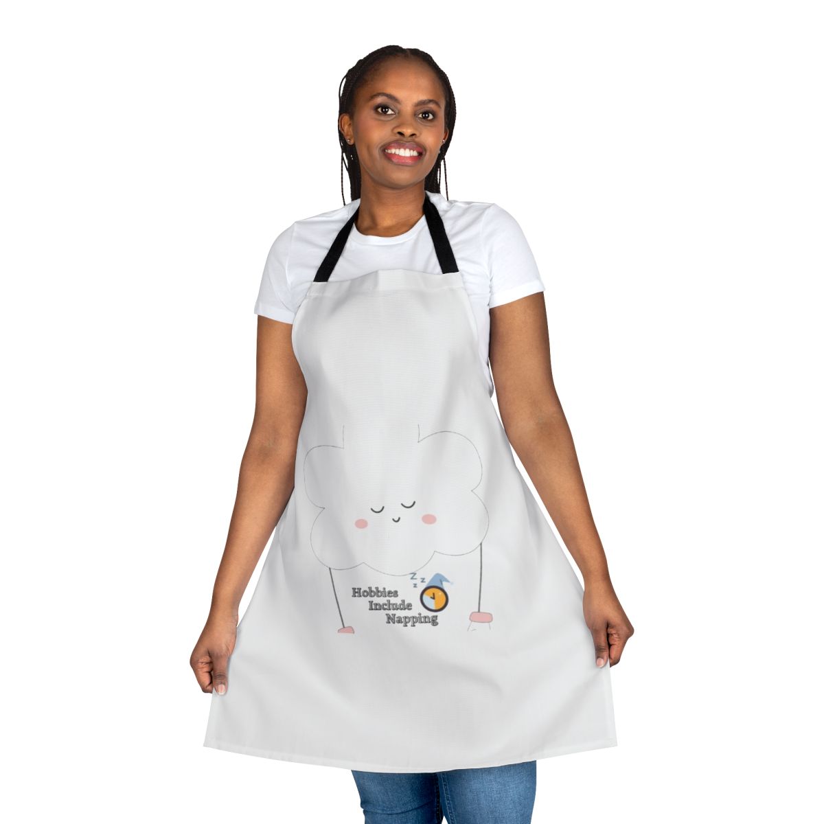 Apron with a "Hobbies Include Napping" sticker design, perfect for nap lovers.
