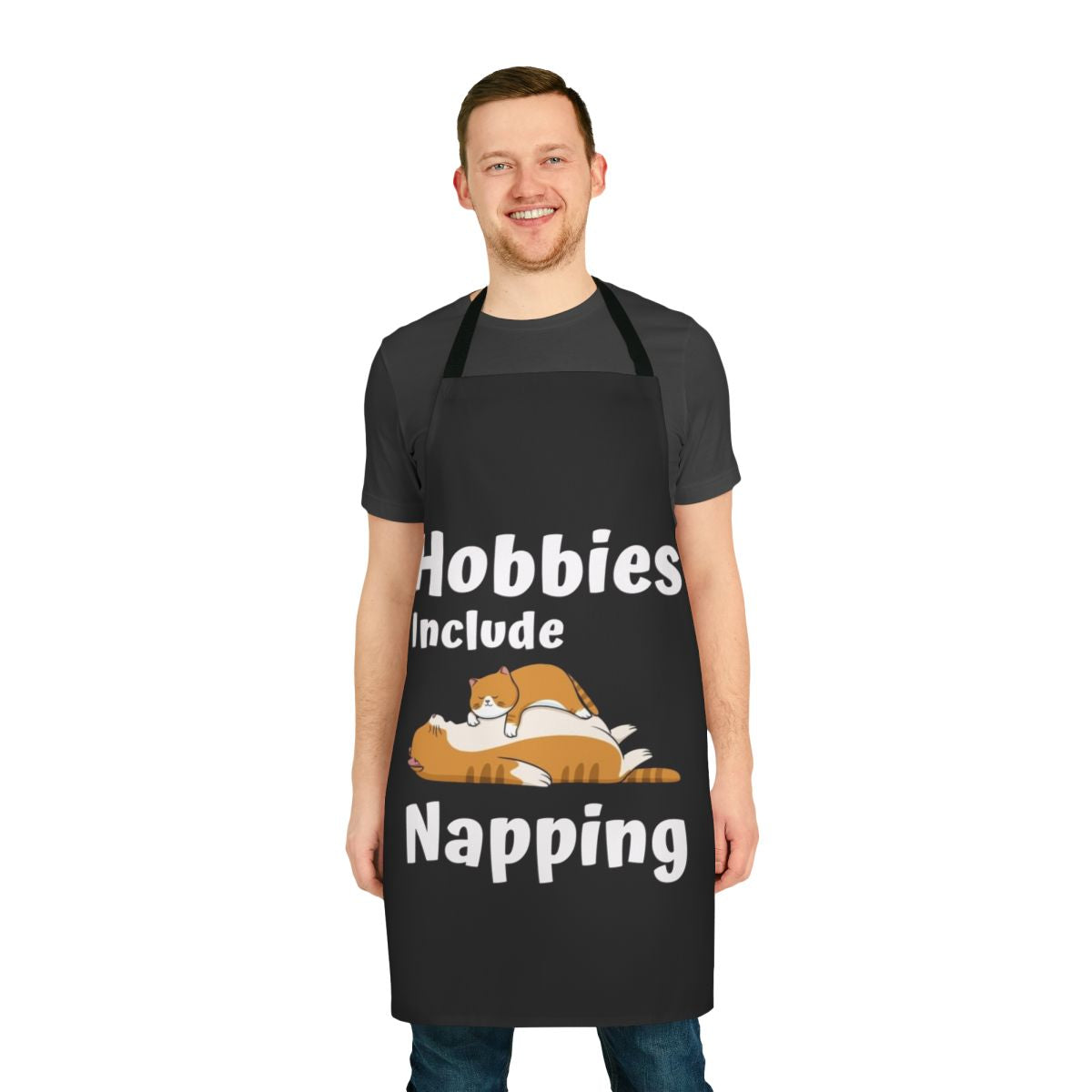 Stylish apron with "Hobbies Include Napping" design