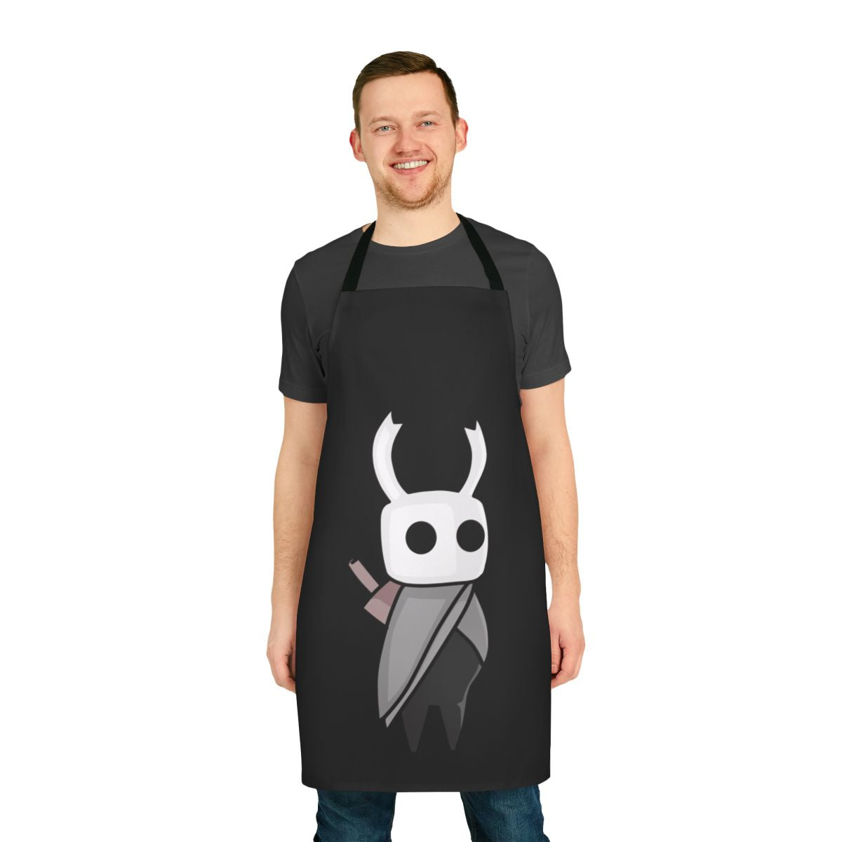 A high-quality apron featuring the iconic Hollow Knight character design.