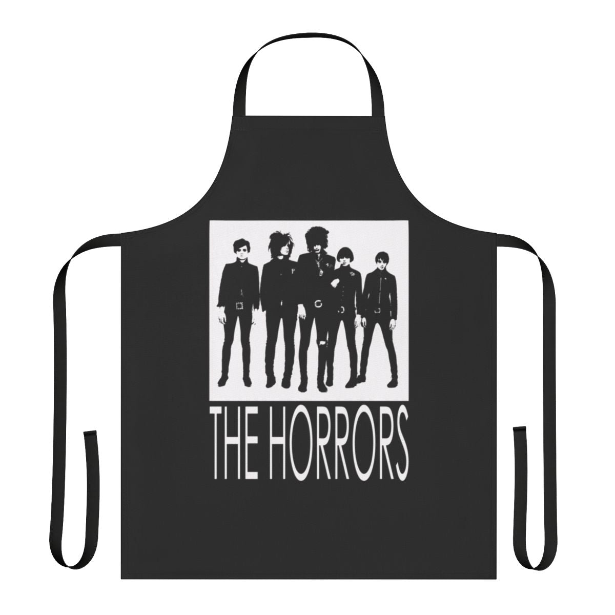 Horrors-inspired black apron with horror punk and indie band design