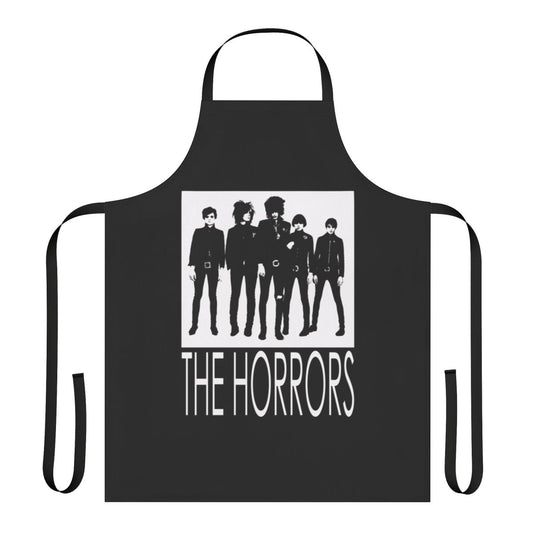 Horrors-inspired black apron with horror punk and indie band design