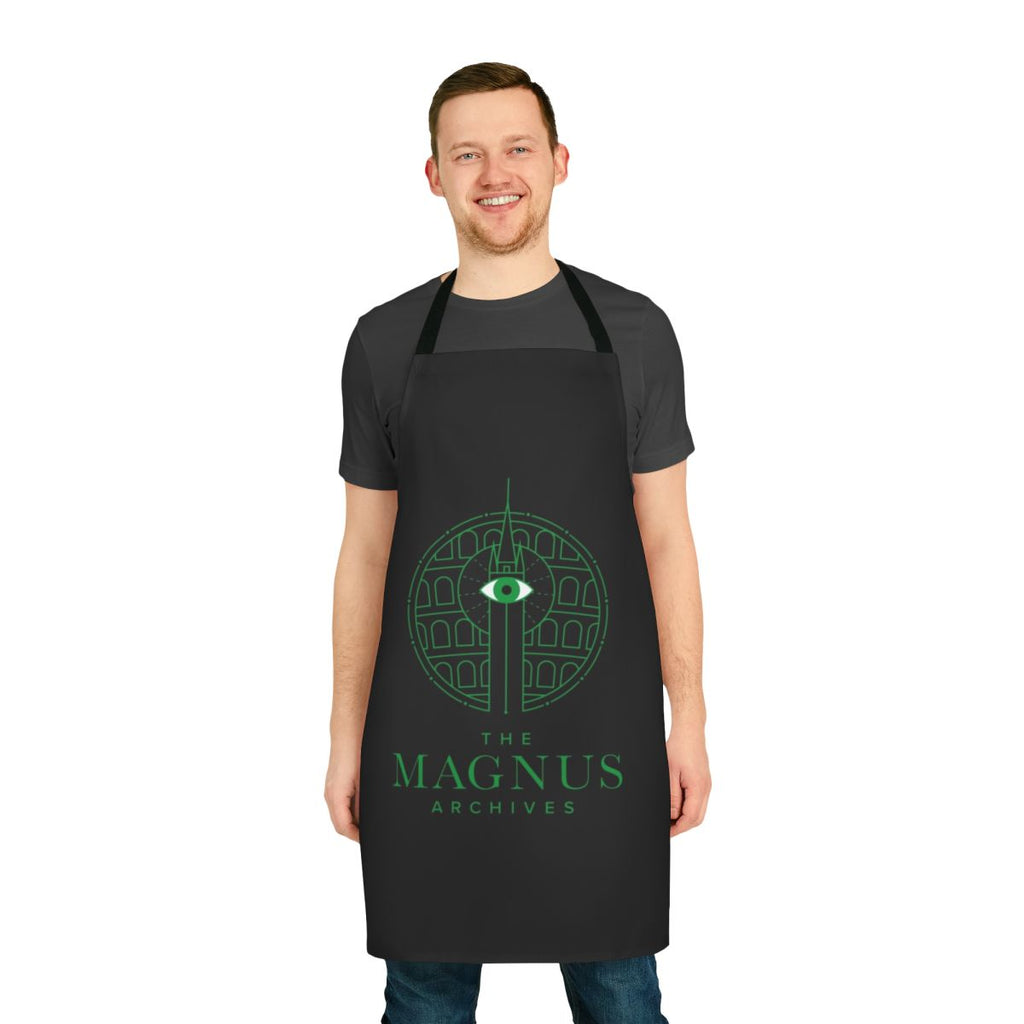 A high-quality apron featuring the iconic Panopticon eye design, inspired by the beloved horror podcast The Magnus Archives.