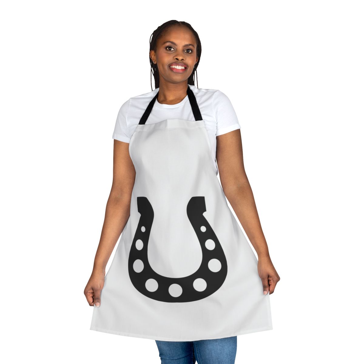 Fashionable horseshoe-patterned apron for cooking, crafting, and more