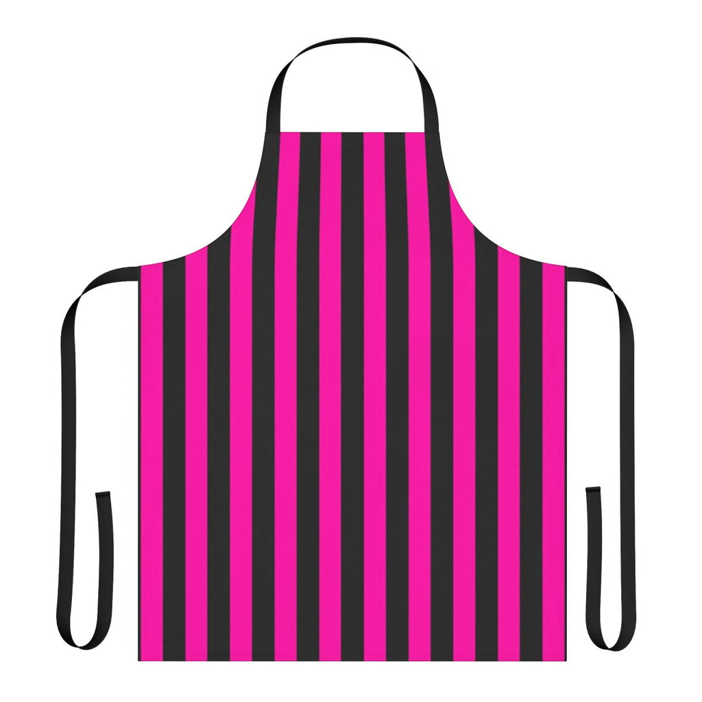 A vibrant hot pink and black striped apron for the kitchen