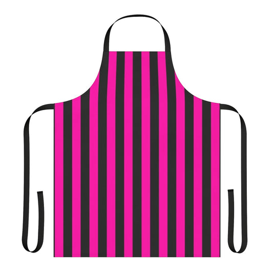 A vibrant hot pink and black striped apron for the kitchen
