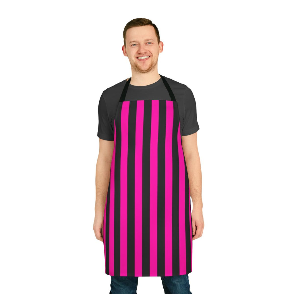 A vibrant hot pink and black striped apron for the kitchen