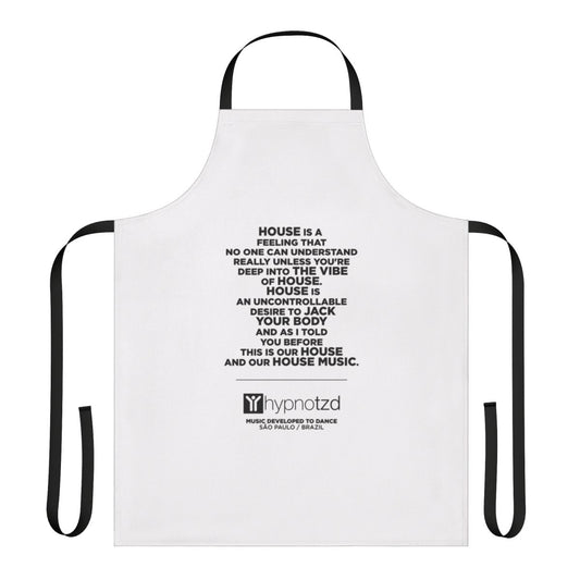 A black apron with the text "House Music Anthem" printed on it, perfect for house music fans and DJs.