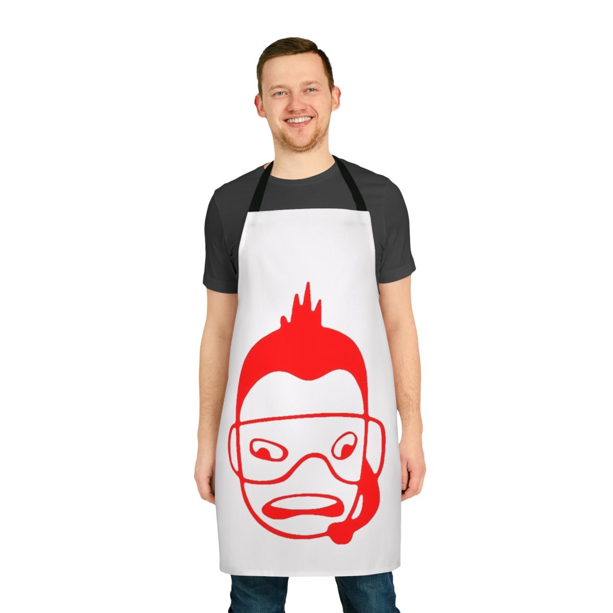 Apron featuring an ice hockey hair design inspired by the Welsh indie band Super Furry Animals