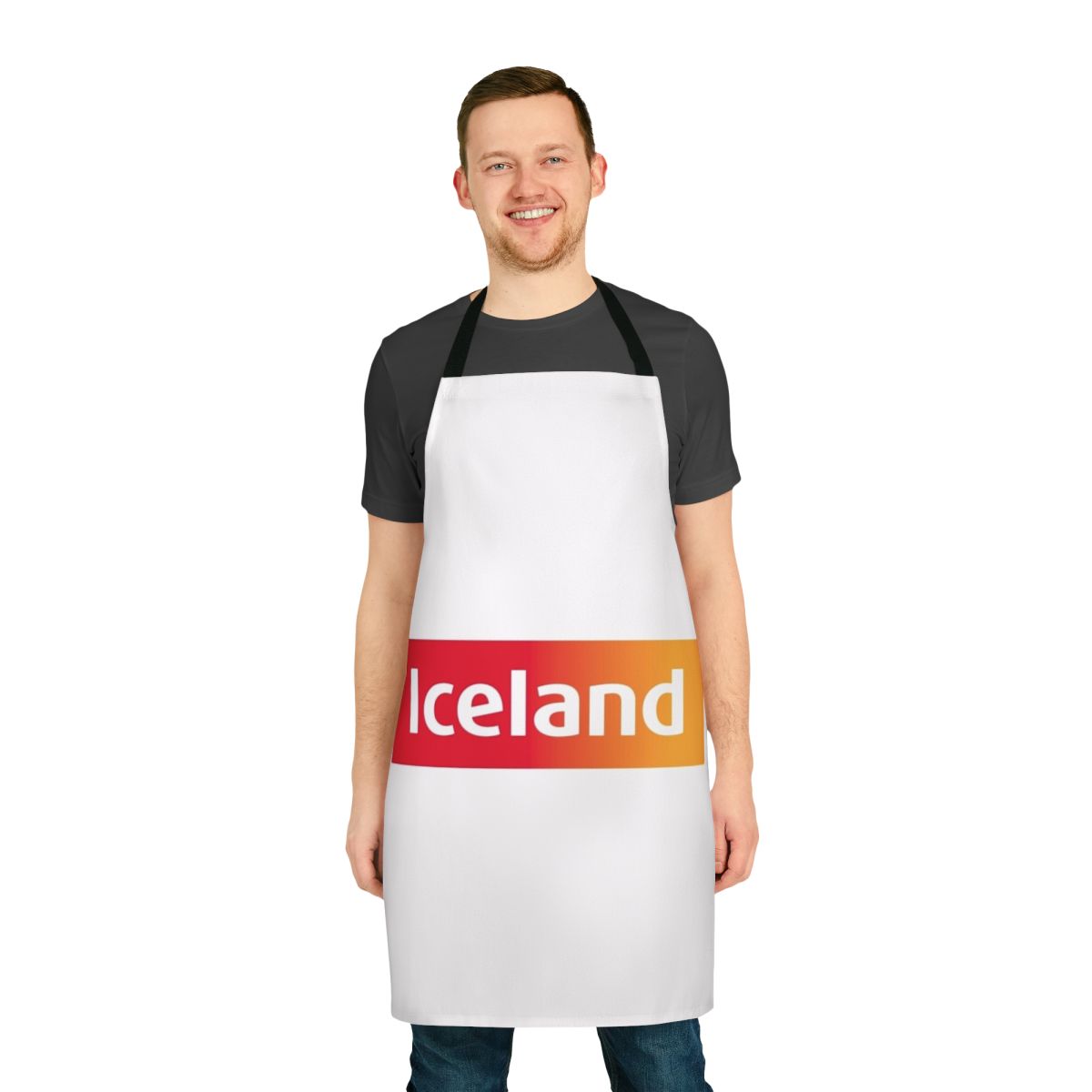 Vibrant Iceland-themed apron with traditional designs, perfect for the kitchen