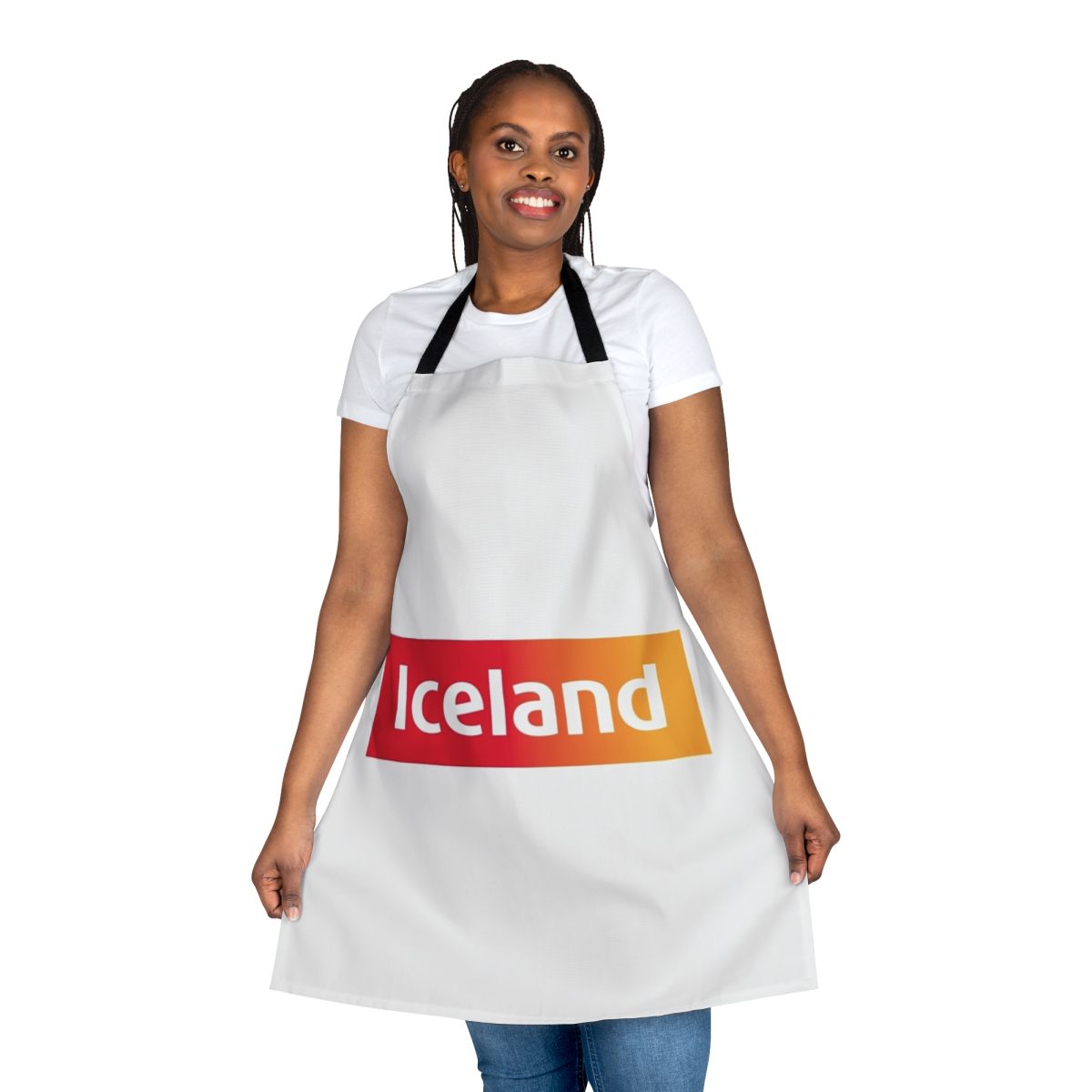 Vibrant Iceland-themed apron with traditional designs, perfect for the kitchen